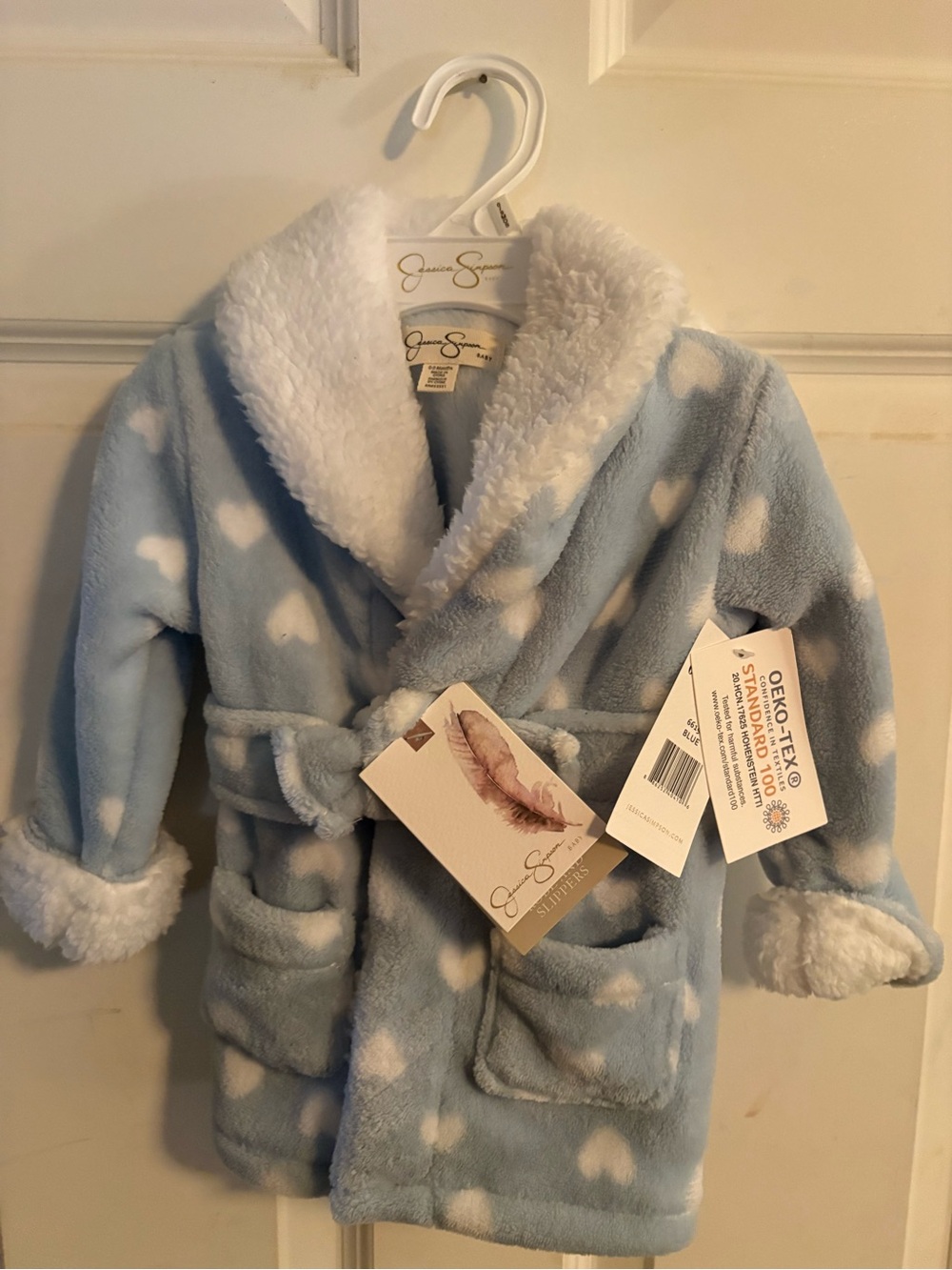 Jessica Simpson Light Blue Plush Heart Robe with White Trim